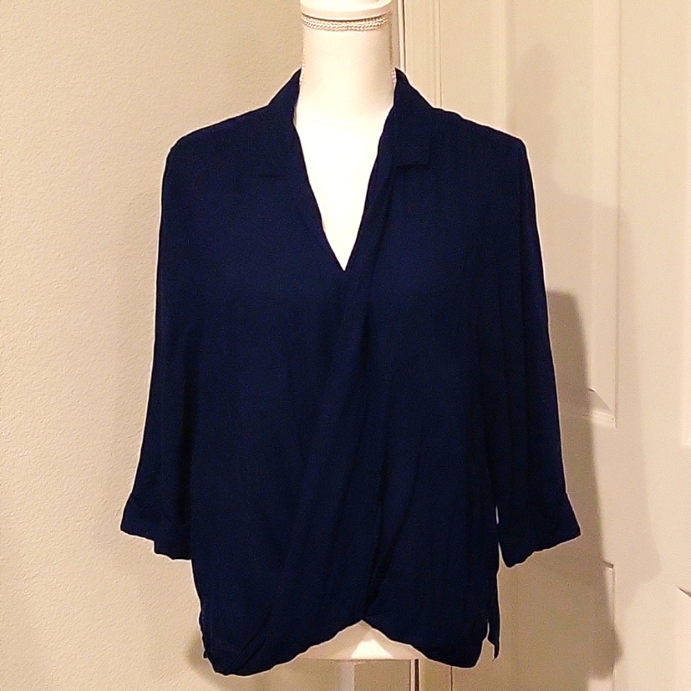 Ella Moss midnight blue shirt top blouse cross body v-neck